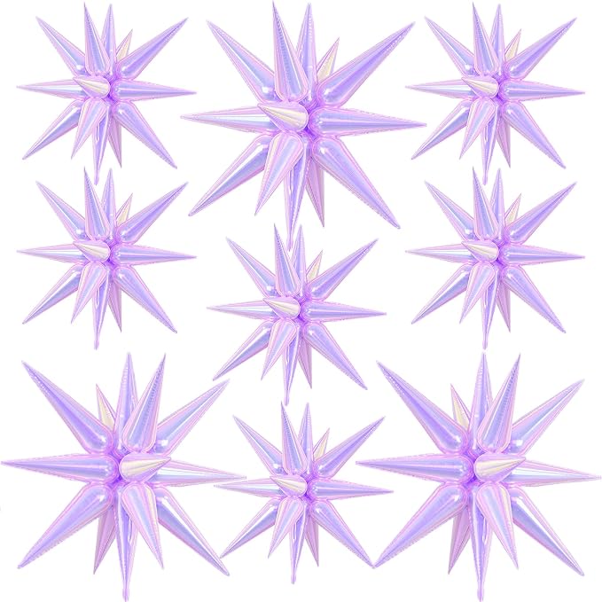 9Pcs Iridescent Purple Star Balloons, Large Explosion Foil Balloons, by Dagelar