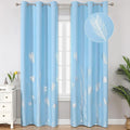 Sky Blue Blackout Curtains for Living Room, Room Darkening Silver Palm Tree by ESTELARTEXTILER