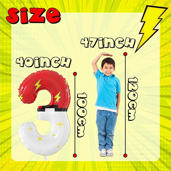 40 Inch Giant Red and White Cartoon Theme Number Foil Balloons - Image 3