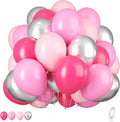 Pink and Silver Balloons, 12 Inch Hot Pink Pastel Latex Balloon Metallic Chrome by BIAPIAN