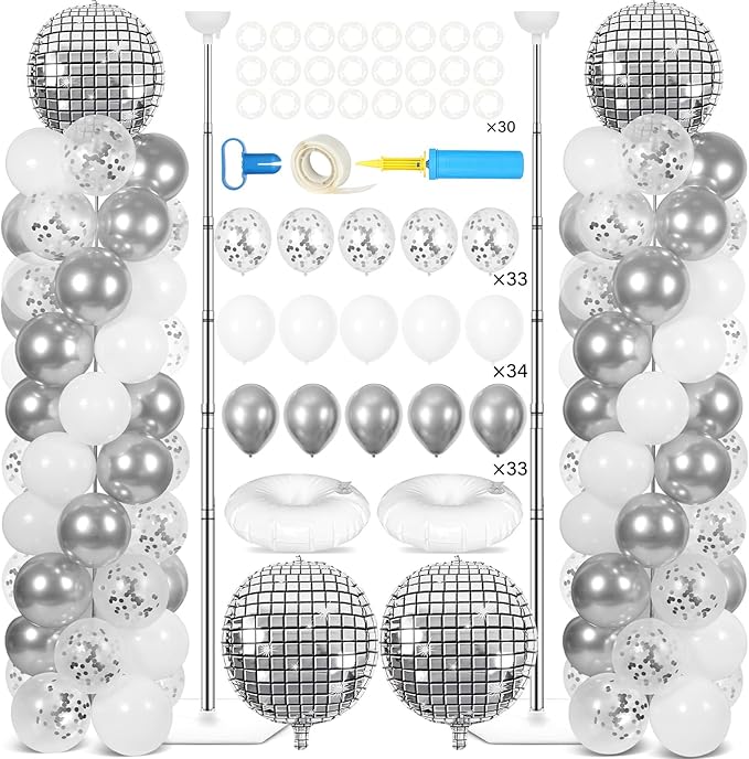 2 Sets Disco Ball Party Balloon Column Stand Kit by Naozinebi