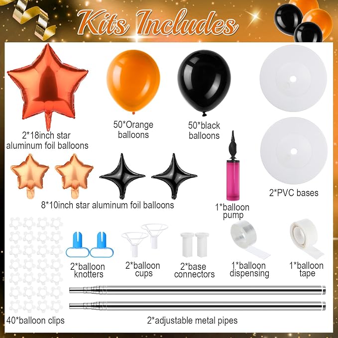 Gejoy 110 Pcs Orange Black Balloons Column Stand Kit Adjustable Tower Stand - Image 2