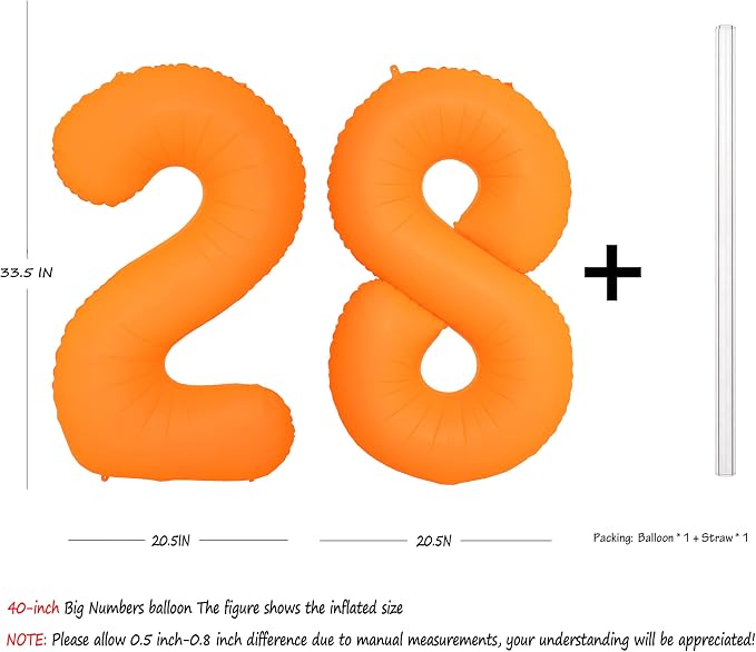Orange Birthday Number 28 Balloon 40IN Fluorescent Orange 82 Balloon | - Image 2