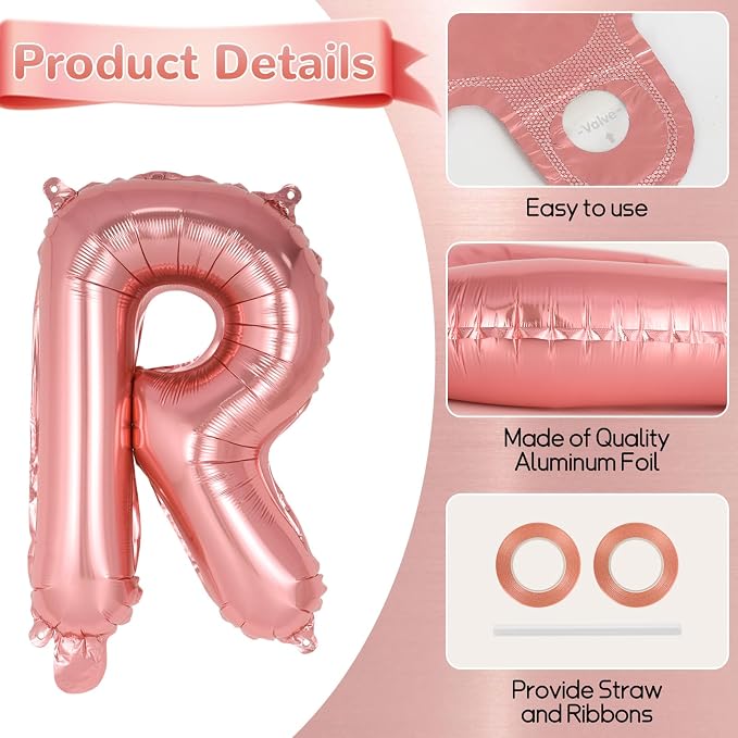 26 Pcs Rose Gold Letter Balloons, 16 Inch Foil Alphabet Letter Balloons - Image 5