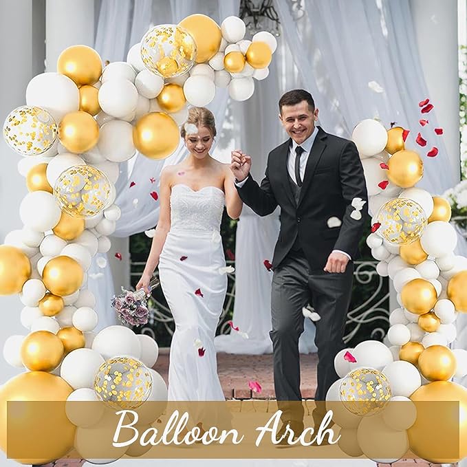 AerWo [Upgraded] Balloon Arch Kit 8.2ft+6ft, Gold Half Balloon Arch Stand with Base, Free Bending Top Curve Balloon Arch Frame Stand for Floor Birthday Wedding Halloween Decorations