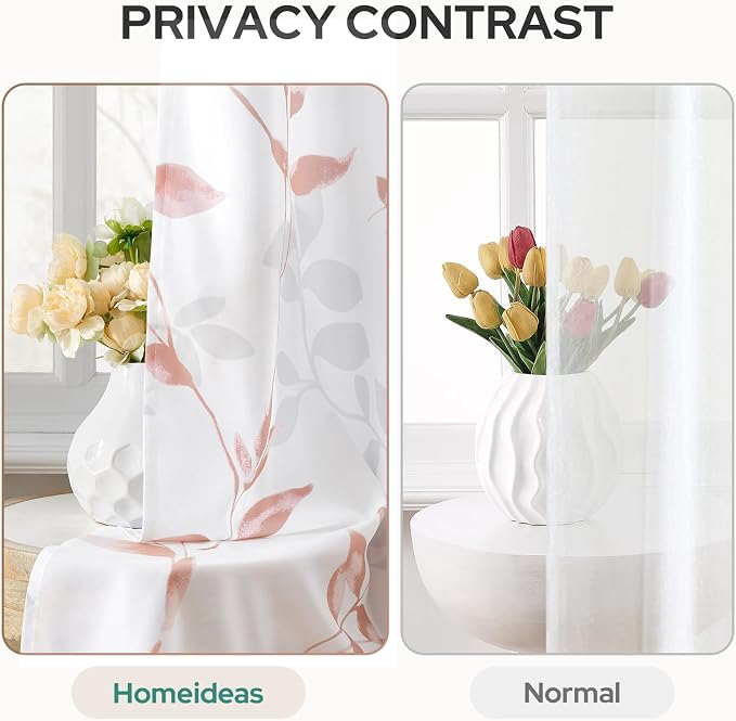 HOMEIDEAS Non-See-Through Pink and White Privacy Sheer Curtains 52 X 96 Inches - Image 3