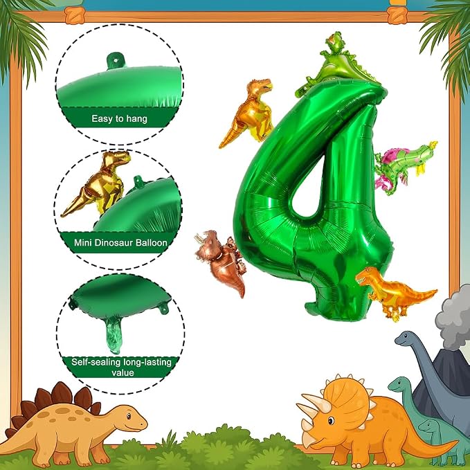 LilyZheng Large Dinosaur Balloon Number 4, 40 Inch Dark Green Foil Balloon - Image 3