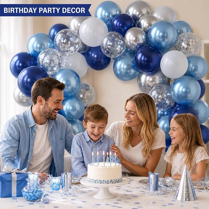 Blue Silver Balloons 12 Inch Navy Blue Silver White Balloons 35 Pcs Night Blue - Image 3