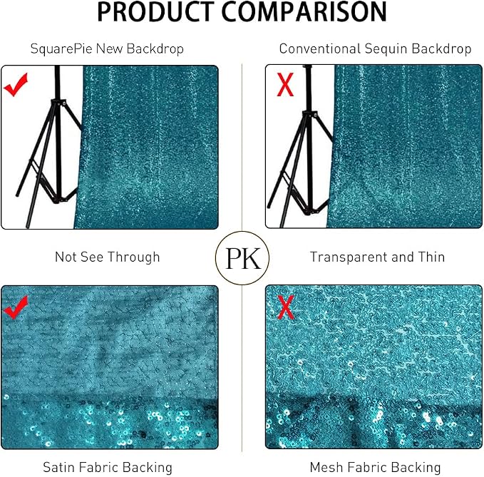 SquarePie 8x10ft Teal Sequin Backdrop, High Density Non-Transparent Glitter - Image 7