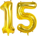 Number 15 Balloons for 15th Birthday Party Decorations, 0-100 Large Gold Foil by Joycard