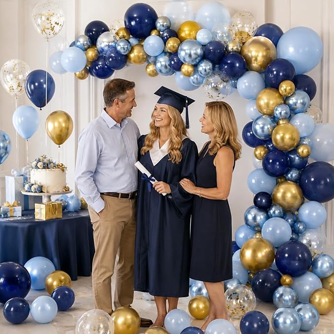 Blue Gold Balloons Garland Arch Kit, Macaron Blue Gold Confetti Balloon - Image 5