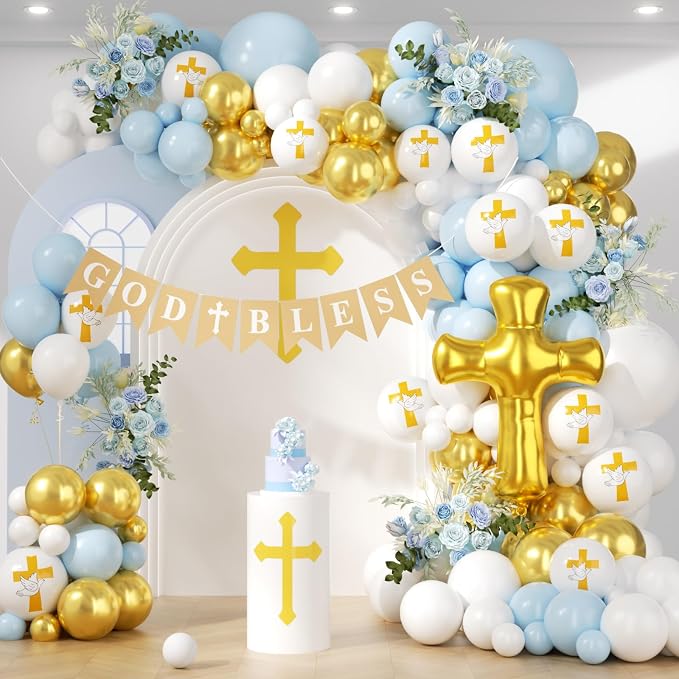 First Communion Blue Balloons Arch Kit 160Pcs, Baptism God Bless Balloon by Unknown