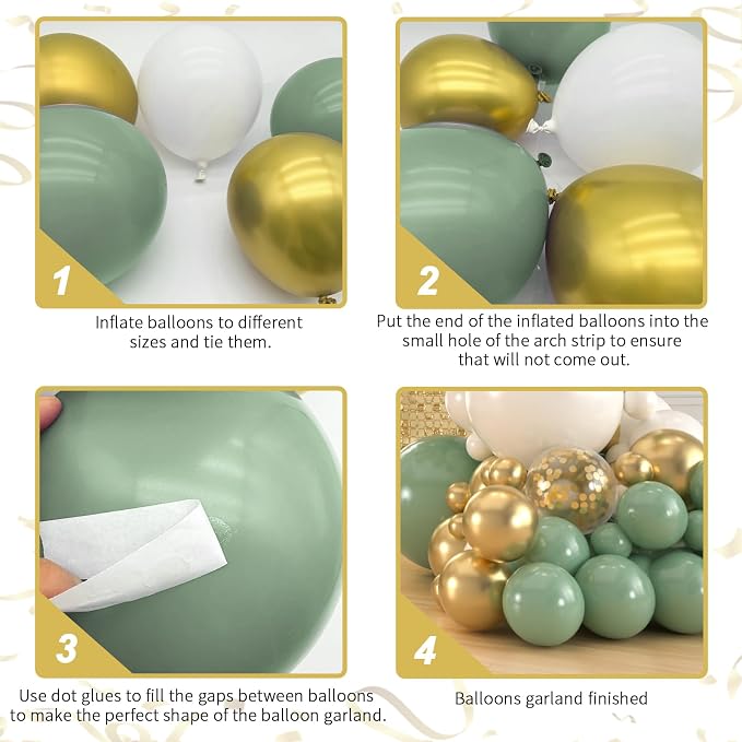 136pcs Sage Green Gold White Balloons Garland Arch kit, 18 12 10 5 Inch Olive - Image 3