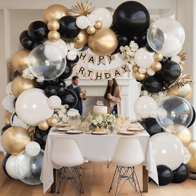 Black Gold White Sand Clear Balloons Arch Kit, Party Decor. | Black, chrome gold - Image 5