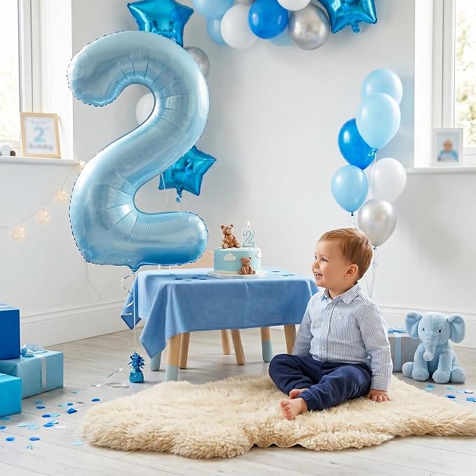 TONIFUL 40 Inch Pastel Blue Number 2 Foil Balloon Large Mylar Foil Digit 2 - Image 4