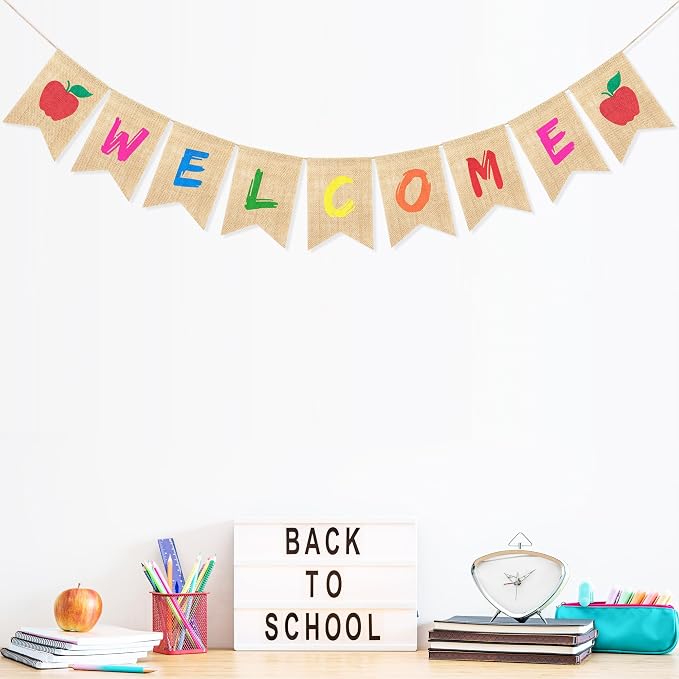 Uniwish Welcome Banner for First Day of School Classroom Decorations | Burlap - Image 5