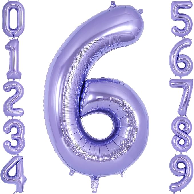 Purple Number 6 Balloon 40 Inch, Big Large Foil Helium Number Balloons by AIQINHU