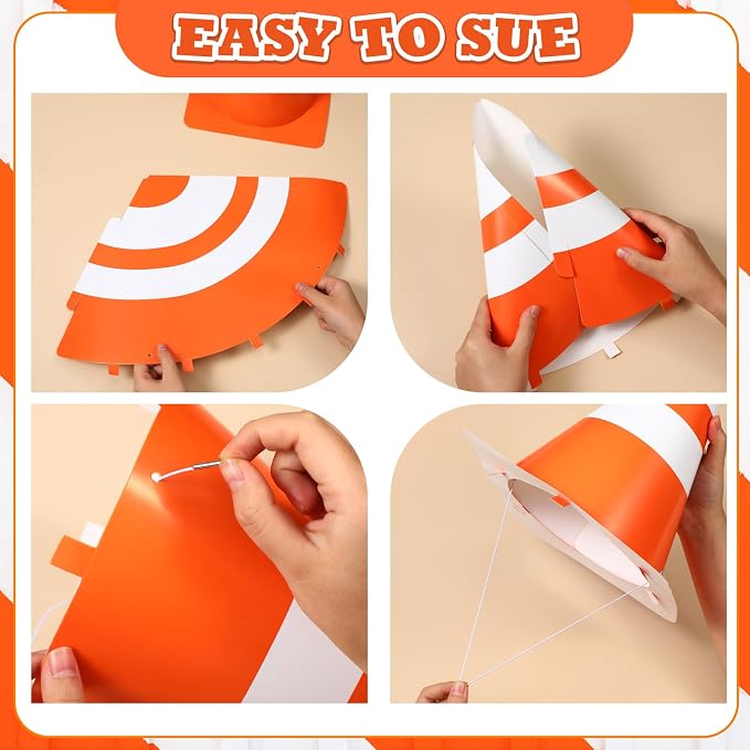 12 Pcs Halloween Orange Traffic Cone Hats Funny Unisex Halloween Costume Road - Image 3