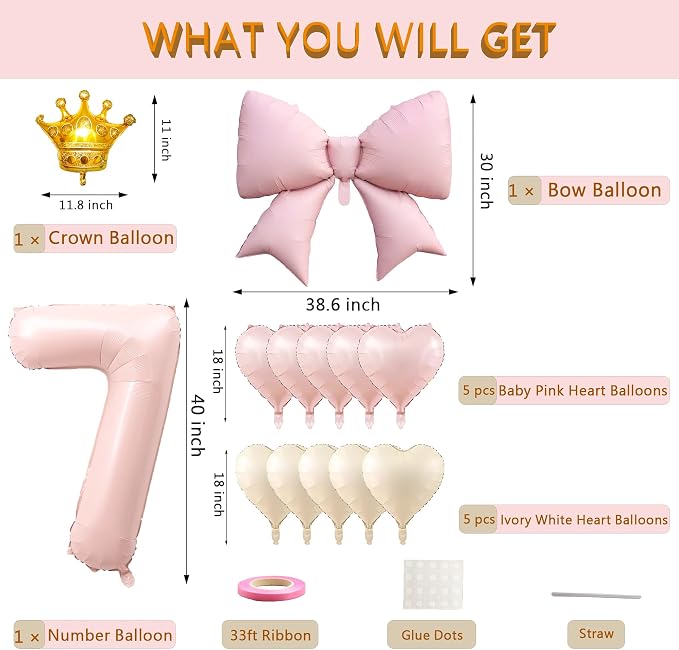 LilyZheng Pastel Pink Number 7 Foil Balloon Set - Image 2