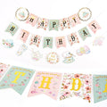 SUNBEAUTY Floral Tea Party Birthday Decorations Tea Happy Birthday Banner by SUNBEAUTY