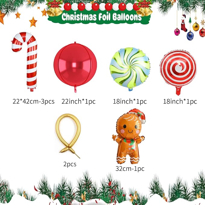 Christmas Balloon Garland Kit, Xmas Candy Cane Gingerbread Windmill Foil - Image 3