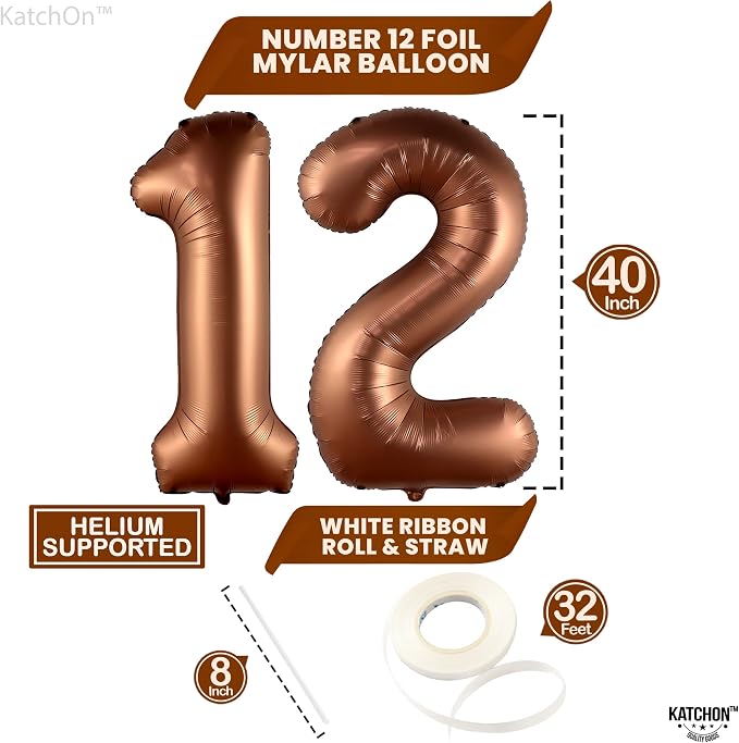 KatchOn Coffee Brown Number 12 Balloon 40 Inch, 12th Birthday Balloon Decor | - Image 4