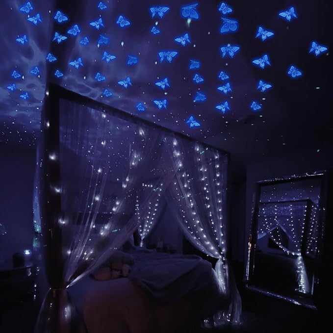 SAOROPEB Glow in The Dark 3D Butterfly 24 Pcs Blue Butterfly Stickers | 3 Sizes - Image 5
