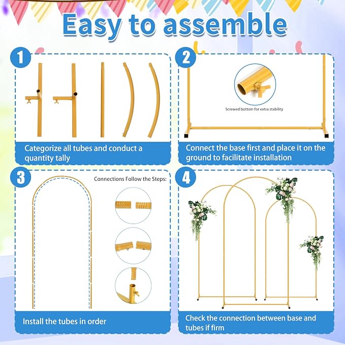 Metal Arch Backdrop Stand Set of 3, Decorative Arch Stand | Easy Assemble - Image 5