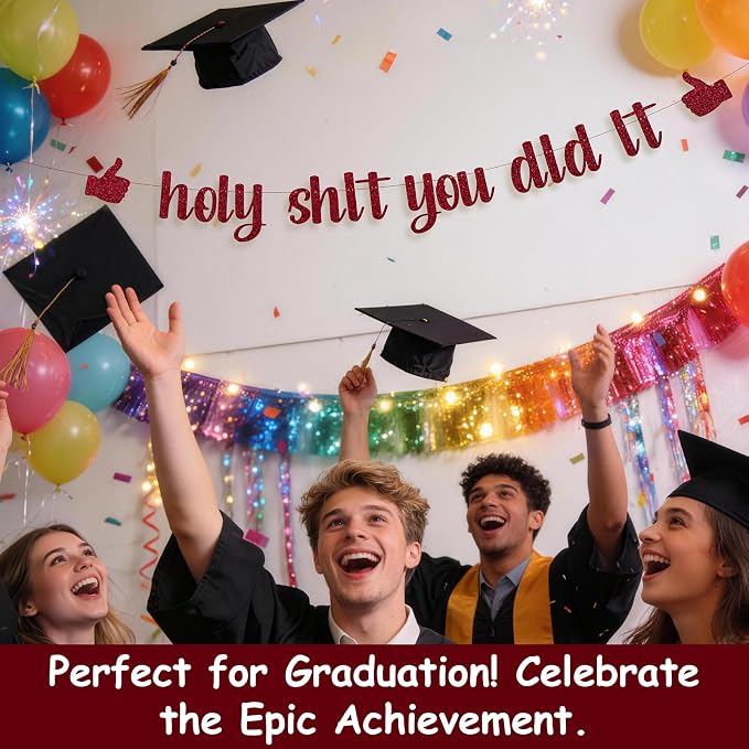Funny Grad Banner Holy Shit You Did It Banner – Pre-Strung Glitter Graduation - Image 5