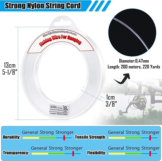 Clear Fishing Wire, Acejoz 656FT Fishing Line Clear Invisible Hanging Wire - Image 5