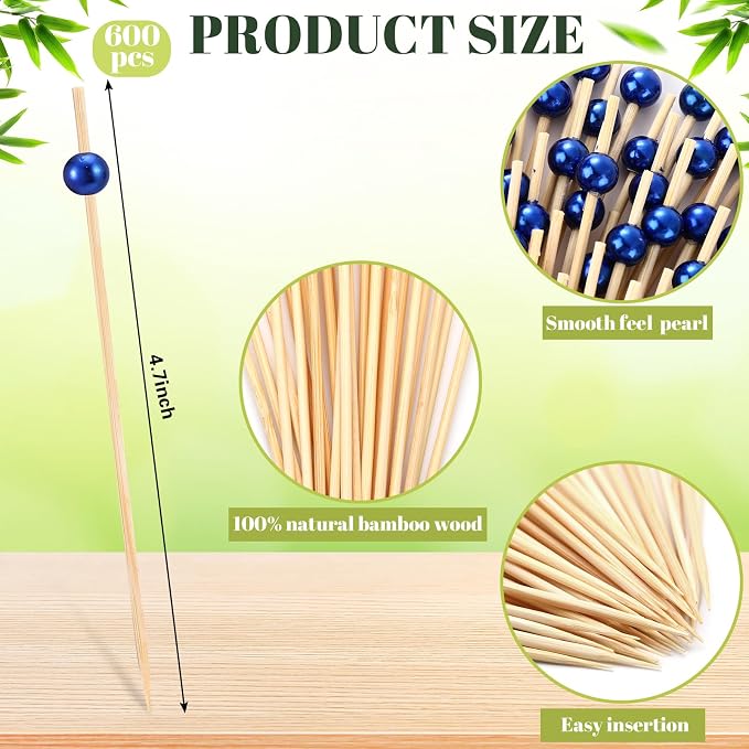Reallnaive 600 Pcs Cocktail Pick Pearl Fancy Toothpick - Image 2
