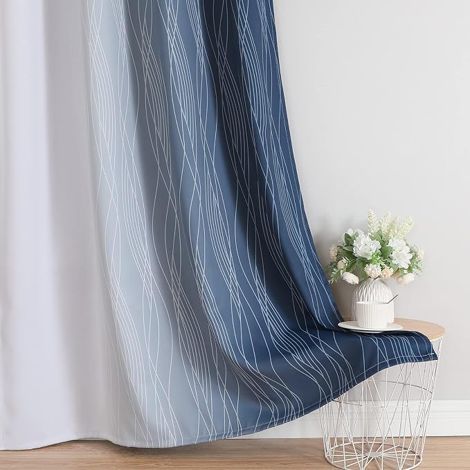 Grayish White and Navy Blue Blackout Curtains - Image 6