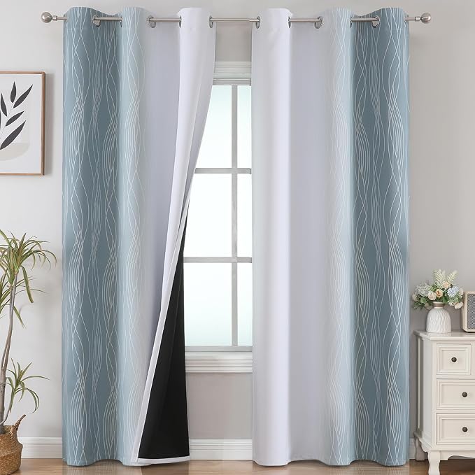 Stone Blue and Greyish White Gradient Room Darkening Blackout by ESTELARTEXTILER