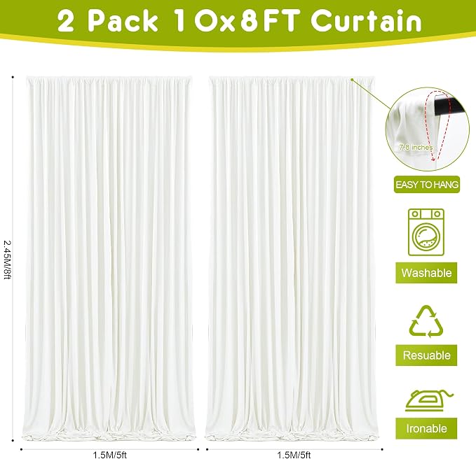 Ivory Backdrop Curtain for Parties Backdrop Drapes, 4 Panel 5x8FT - Image 2