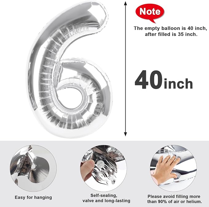 Large Number Balloons 40 Inch Silver 6 Balloon - Image 7