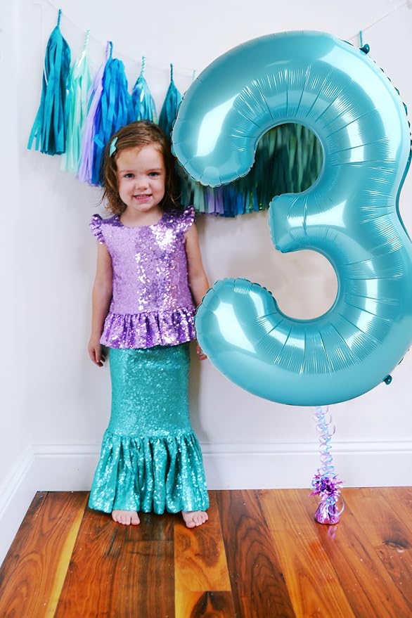 9 Balloon Numbers Birthday Decorations, 40In Pearl Blue Balloons - Image 4