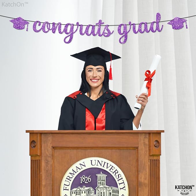 KatchOn Glitter Congrats Grad Banner Purple 10 Feet | No DIY, Graduation Banner - Image 3