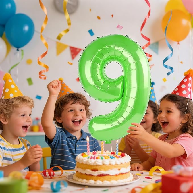 40 Inch Number 9 Balloons for 9th Birthday Party Decorations, 0-100 Fruit Green - Image 2