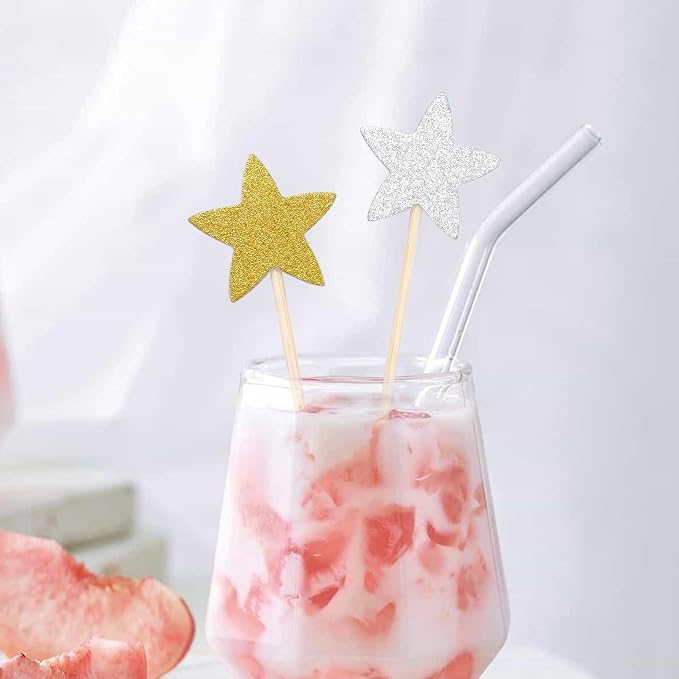 Pistha 50 Pcs Star Cupcake Toppers Glitter Twinkle Star Cupcake Picks - Image 4