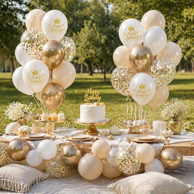 White and Gold Birthday Balloons - Image 7