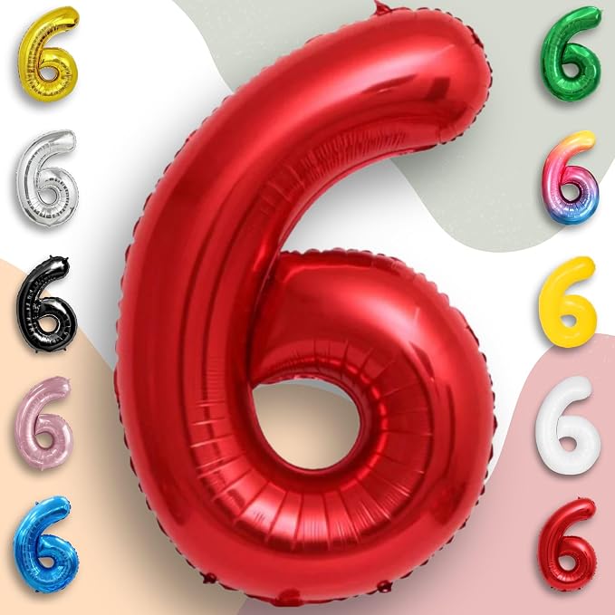 Red Number Balloon 6 Mylar Foil Balloons 40 inch - Image 4