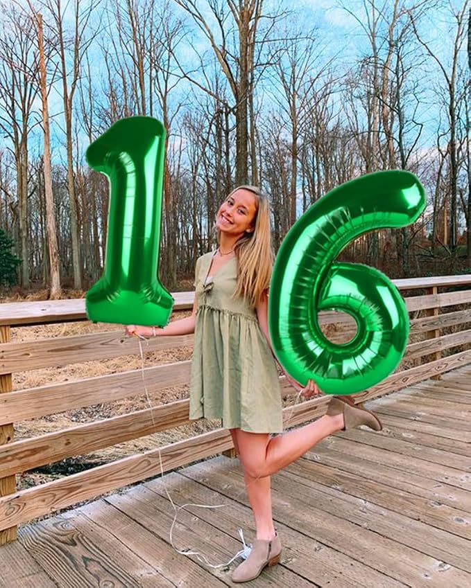 9 Balloon Numbers Party Decorations, 40In Dark Green Balloons - Image 2