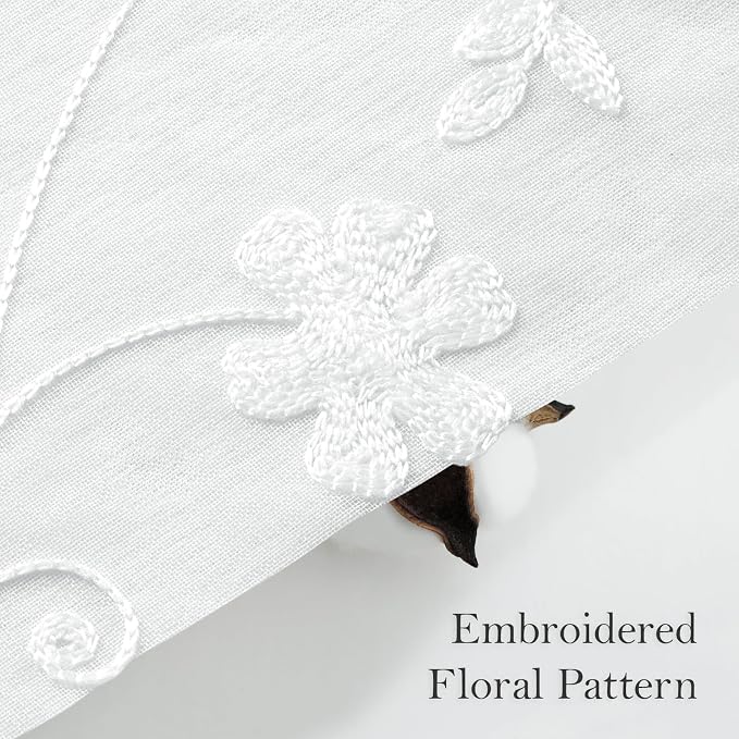 HOMEIDEAS White Sheer Curtains 96 Inches Long 2 Panels White Embroidered Floral - Image 4