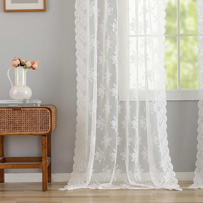Kotile Ivory Vintage Lace Curtains - Image 7