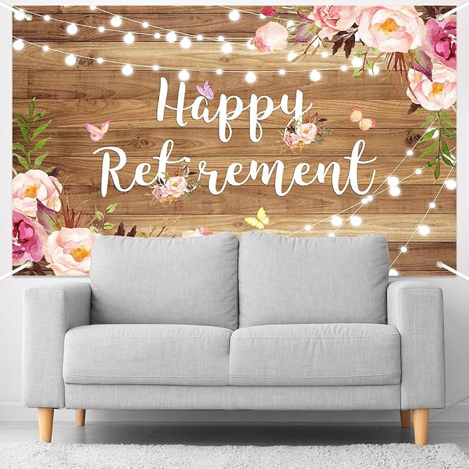 Lofaris Retirement Banner Rustic Floral Party Decoration 70.8x43.3 in | Rustic - Image 6