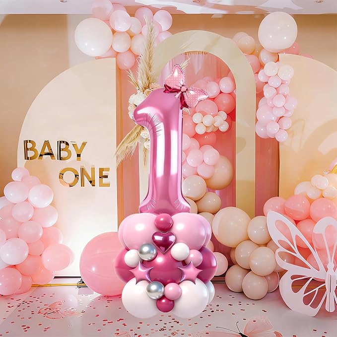 40 Inch Pink Number 1 Balloon Tower Set, Number One Foil Balloon - Image 6
