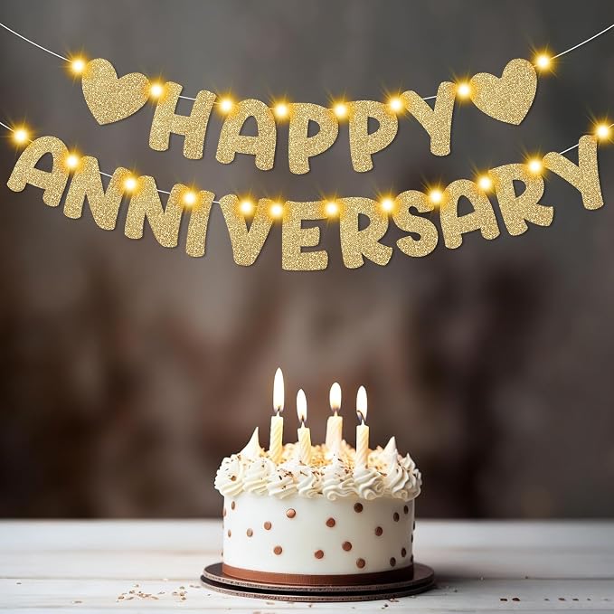 Wedding Anniversary Party Decorations, Lighted Anniversary Banner | Pre-strung by Yatufom