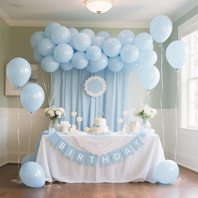 Pastel Blue Latex Party Balloons 30 Pack 18 inch Round Light Blue Balloons - Image 3