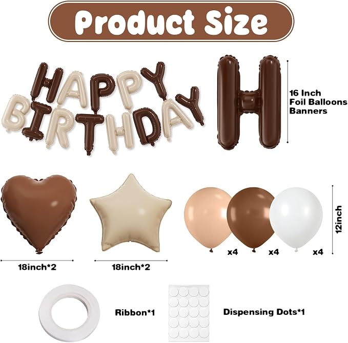 29PC Cream Brown Happy Birthday Balloon Banner, 16Inch 3D Aluminum Letter - Image 2