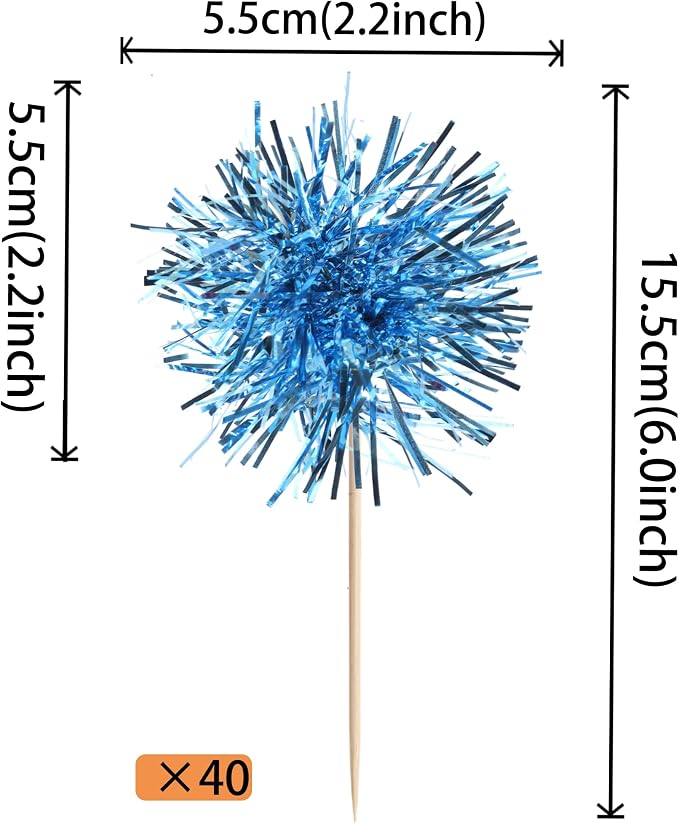 40 PCS Foil Firework Cupcake Toppers Light Blue Sparkler Cupcake Picks Sparkle - Image 2